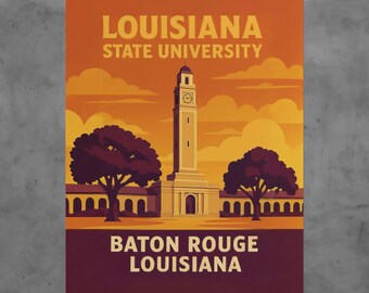 Louisiana State University Vintage Poster, LSU Tigers Wall Art, Retro College Print, Baton Rouge Campus Décor, Alumni Gift