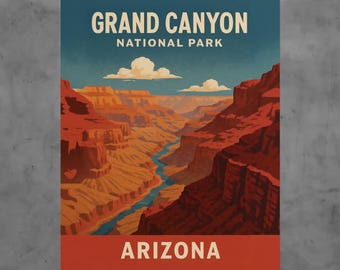 Vintage Grand Canyon National Park Poster, Arizona Travel Art Print