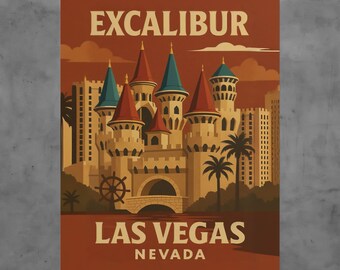 Excalibur Las Vegas Poster Retro Castle Casino Wall Art Medieval Theme Vintage Vegas Print