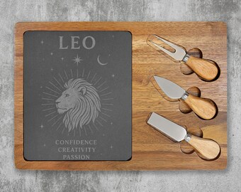 Leo Charcuterie Board | Engraved Slate & Acacia Cheese Board | Zodiac Kitchen Gift