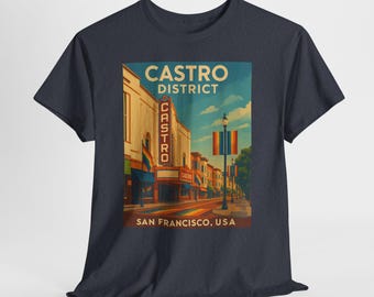 Castro District San Francisco LGBTQ Pride Vintage Style Retro Graphic Tee Classic Cotton Shirt