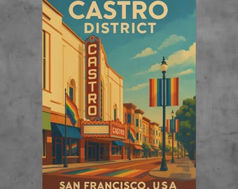 Castro District Vintage Style Travel Poster LGBTQ Retro San Francisco Art Print Wall Decor