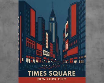 Vintage Times Square Art Print, Retro NYC Travel Poster