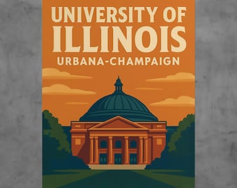 University of Illinois Vintage Poster, Fighting Illini Wall Art, Retro College Print, Urbana-Champaign Campus Décor, Alumni Gift