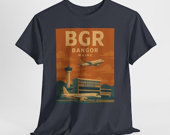 Vintage Bangor Maine Airport T-Shirt, Retro Aviation Travel Tee