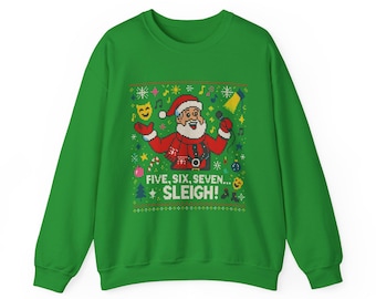 Musical Theater Santa Ugly Christmas Sweater: 'Five Six Seven Sleigh' LGBTQ Holiday Top