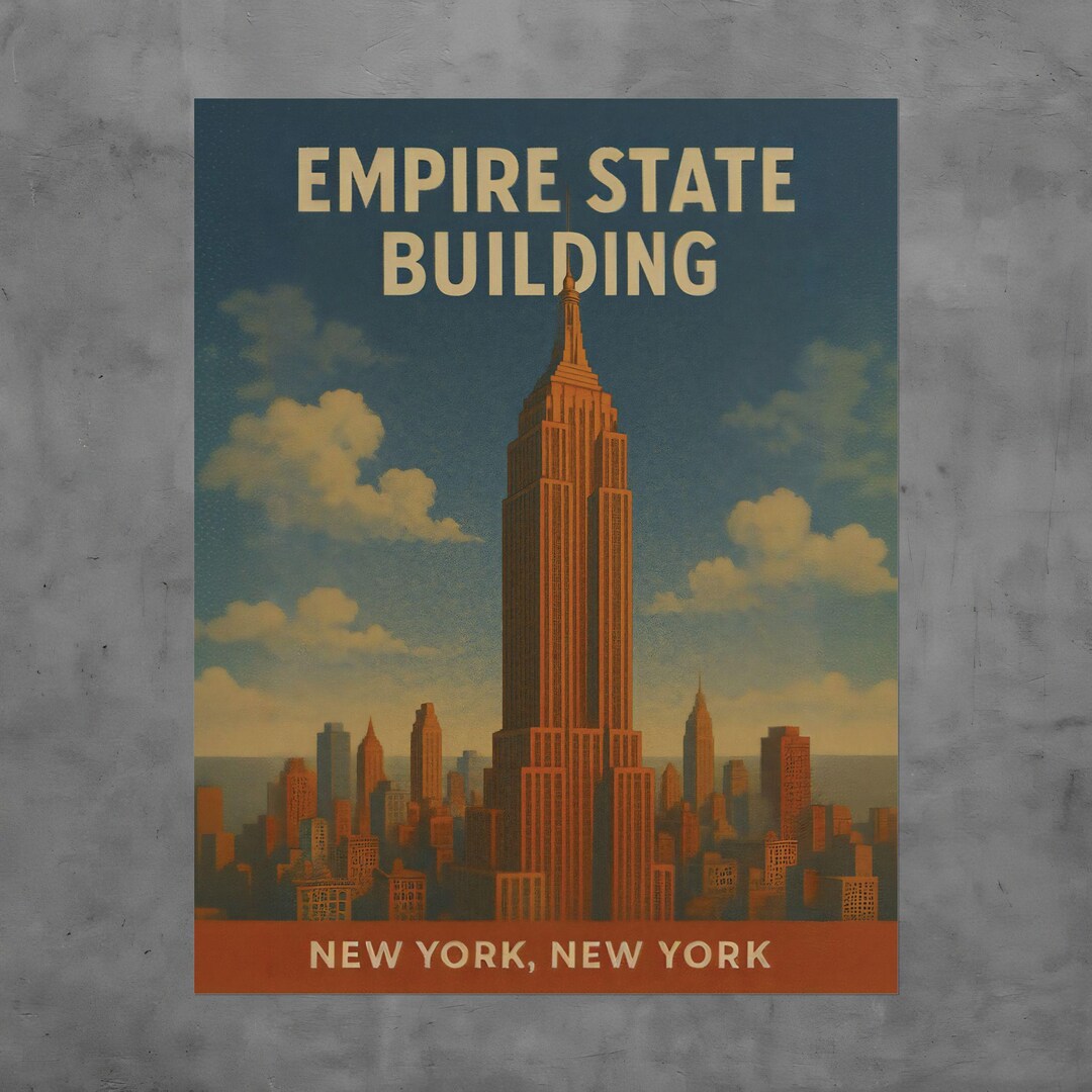 Art Deco Empire State Building Print, Vintage NYC Travel Poster - Etsy