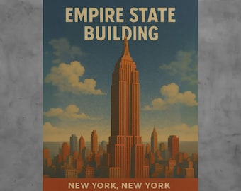 Art Deco Empire State Building Print, Vintage NYC Travel Poster