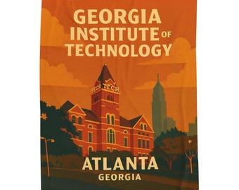 Georgia Tech Plush Blanket, Retro College Throw, Cozy Campus Gift, Vintage Atlanta Home Décor