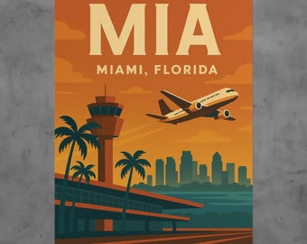 Vintage Miami Airport (MIA) Travel Poster, Retro Aviation Art Print