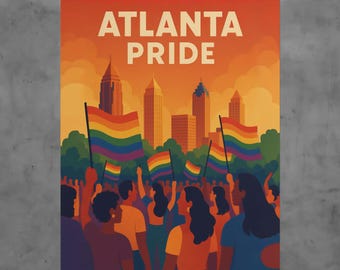 Atlanta Pride Vintage Style Travel Poster LGBTQ Retro Art Print Georgia Rainbow Decor