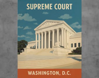 Supreme Court Poster Washington DC Vintage American Landmark Art Print Retro Travel Style Wall Decor