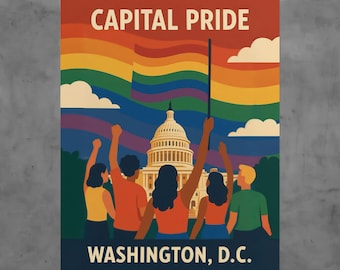 Capital Pride Washington DC Vintage Style Travel Poster LGBTQ Retro Art Print Rainbow Decor