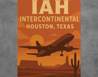 Vintage Houston IAH Airport Poster, Retro Travel Art