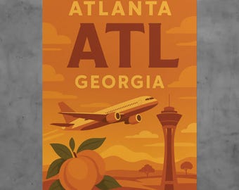 Vintage Atlanta ATL Airport Poster, Retro Travel Art Print