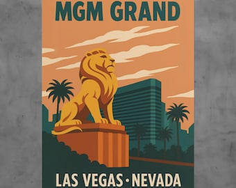 Vintage MGM Grand Las Vegas Poster, Retro Travel Print