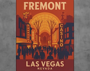 Vintage Fremont Street Las Vegas Poster, Retro Travel Print