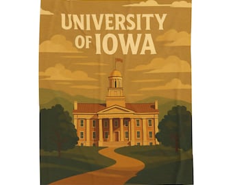 University of Iowa Plush Blanket, Retro Hawkeyes Throw, Iowa City Home Decor