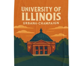 University of Illinois Plush Blanket, Retro Illini Throw, Urbana-Champaign Décor
