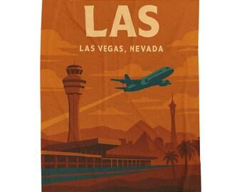 Las Vegas Airport Plush Blanket, Retro Travel Throw