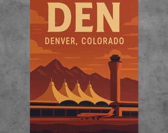 Vintage Denver Airport Poster, Colorado Travel Art, Aviation Print