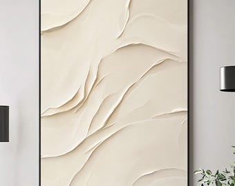 Large Beige White Canvas Abstract Painting:Neutral Textured Canvas Art Home Decor