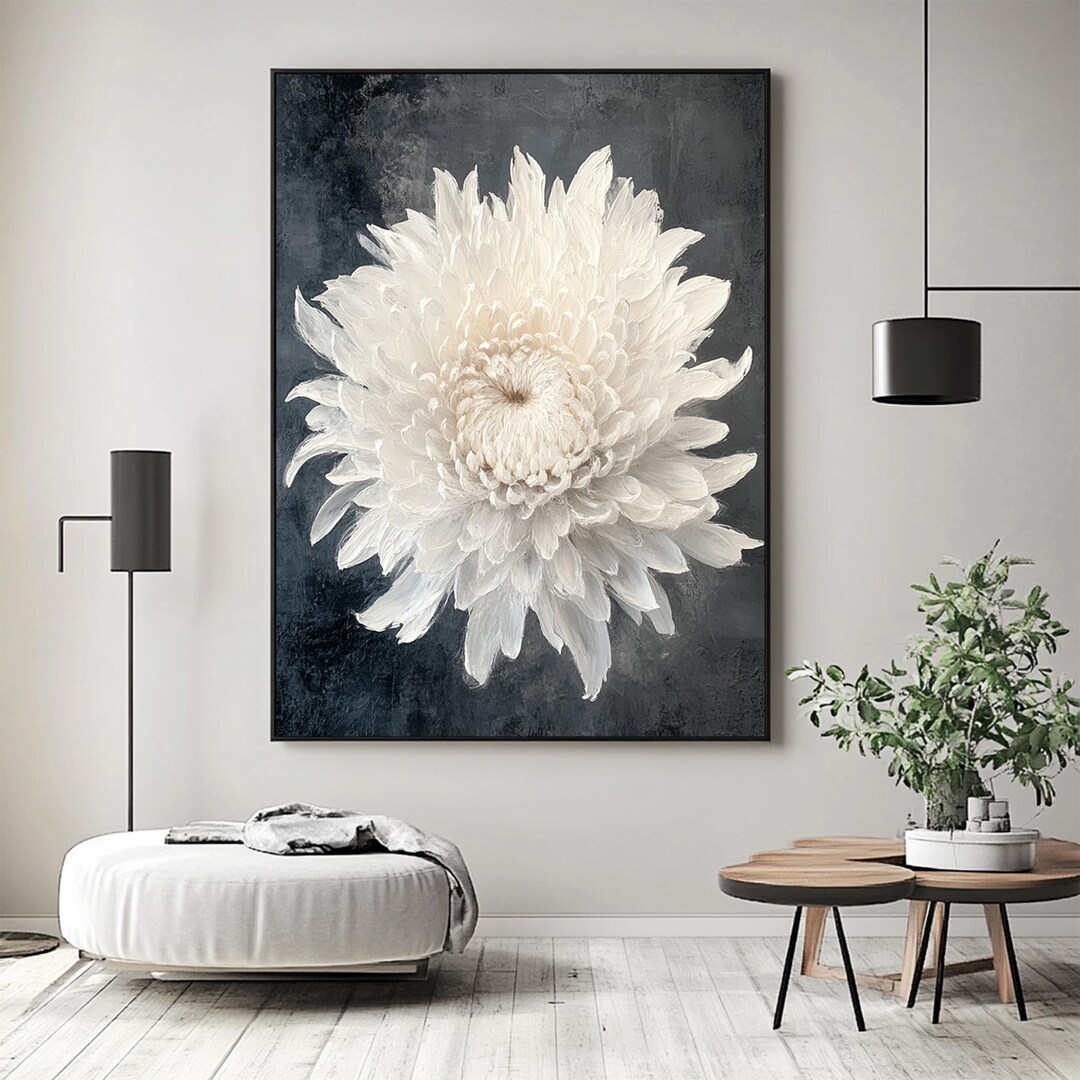Large White Flower Oil Painting on Canvas,handmade Floral Canvas Art ...