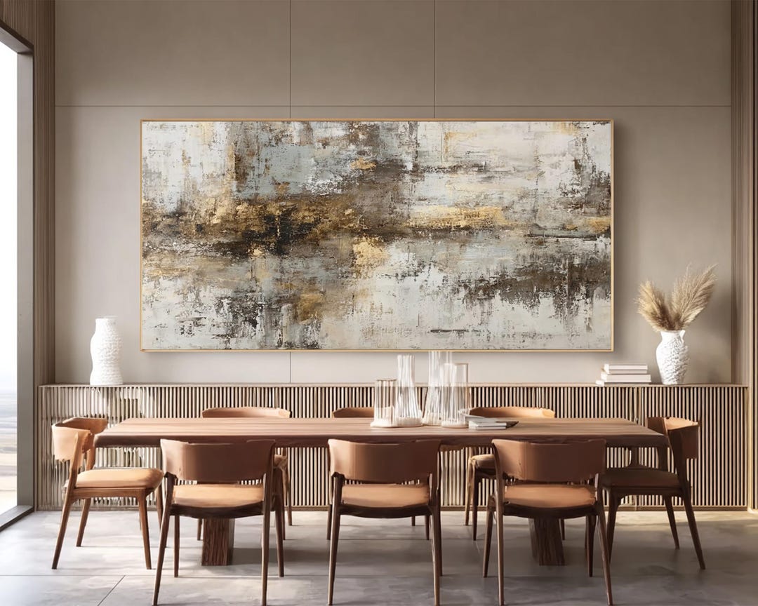 Large Brown Beige Abstract Painting on Canvas, Neutral Wabi-sabi Wall ...