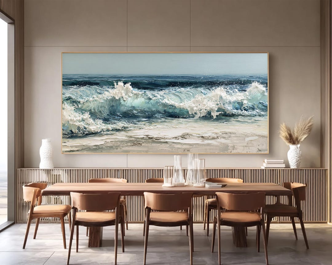 Original 3D Textured Ocean Wall Art, Beach Wave Minimalist Painting for ...