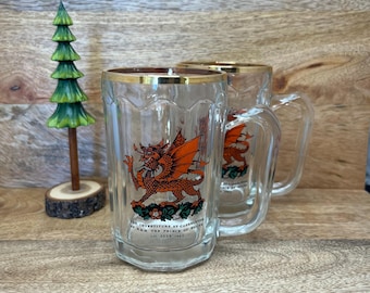Conjunto de 2 copos de cerveja vintage com dragão galês: Canecas comemorativas da Investidura Real de 1969