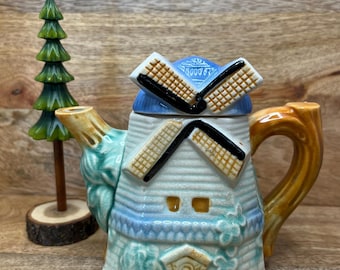 Japanische Windmühlen-Teekanne aus den 1950er Jahren | Sammlerstück im Cottagecore-Stil aus Keramik