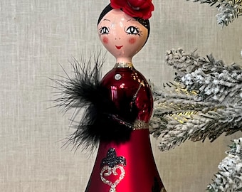 Christopher Radko Glass Christmas Ornament Vintage Italian Lady In a Red