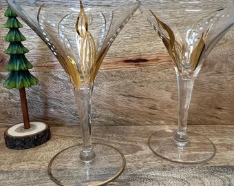 Dorothy Thorpe Gold Leaves Cocktail Glasses Set, Mid-Century Barware (Set of 2)