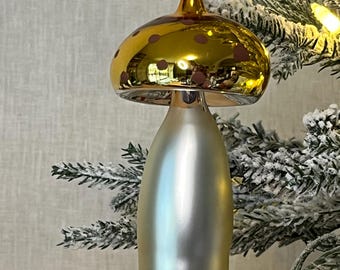 Vintage Italian Glass Mushroom Christmas Ornament, Blown Glass Holiday Decor