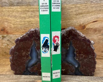 Vintage Agate Geode Bookends, Natural Stone Crystal Decor Pair