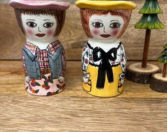 Vintage Susan Paley Egg Cups – Yoko & Molly, Hand-Painted Ceramic Set