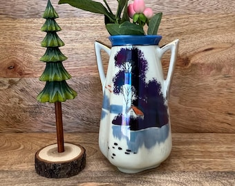 Vintage Goldcastle Chikusa Japan Lusterware Vase, Hand Painted Japanese Landscape, 1950s 1960s MCM Vase