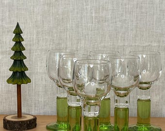 Vintage Bormioli Rocco Limoncino Cordial Glasses Set of 6 | Italian Green Stem Glassware