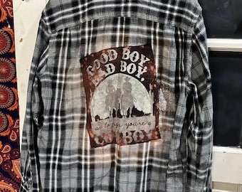 Upcycled Cowboy Distressed Flannel - size Large