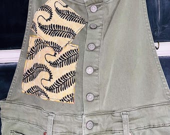 Custom Upcycled Kantha Patchwork Flare Judy Blue Overalls - size 1X