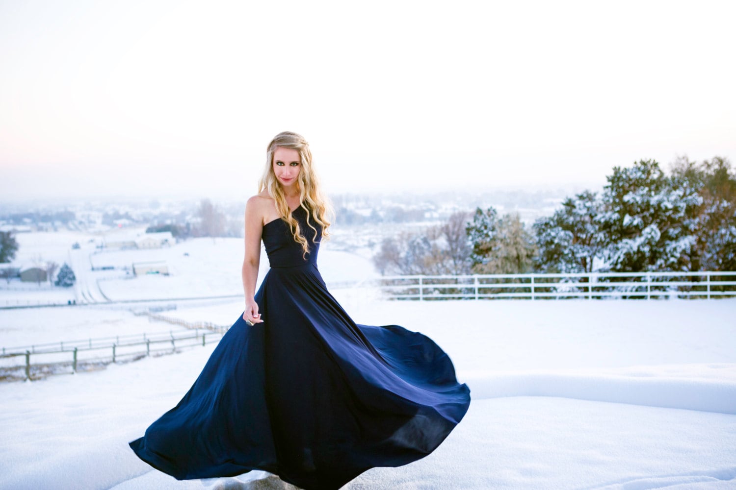 Off-the-Shoulder Portrait Neckline Box-Pleated Ballgown with Pockets