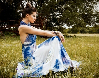 Blue Moon Tie Dye Halter Maxi