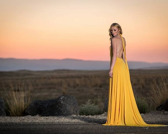 Deep V Halter Ballgown w/ Train