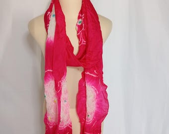 Vintage Japanese Heko Obi Shibori Pink Soft Silk Sash Belt Floral Yukata Kimono 294cm 116in Handmade