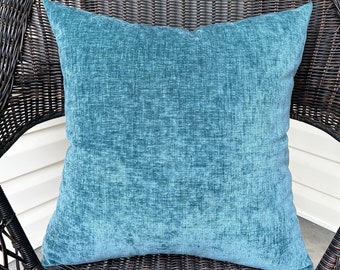 Teal Blue Textured Velvet Pillow Cover Luxury Decor Match to Brissac Sapphire or Grey Sage Floral Choose Size