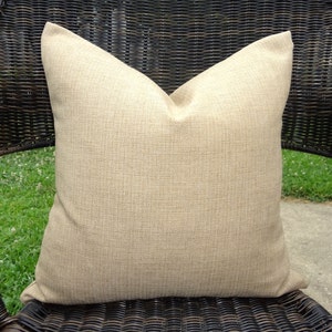 OUTDOOR Solid Beige Sand Burlap Texture Pillow Cover Patio Decor image 1