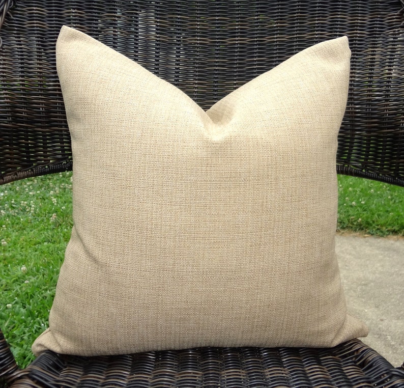 OUTDOOR Solid Beige Sand Burlap Texture Pillow Cover Patio Decor image 1