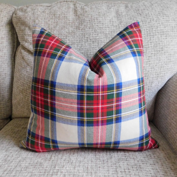 Holidays are HERE! Plaid is IN! Covington Plaid Pillow Cover 18x18 Red Green Cobalt Pillow Cover