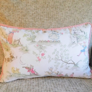 NEW Over the Moon Nursery Rhyme Lumbar Pillow Cover with Baby Pink or Baby Blue Piping 12x18