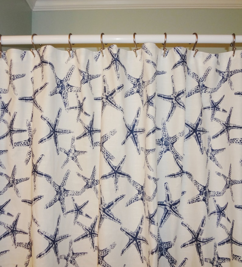 Shower Curtain Navy Blue Starfish Navy Blue/White Starfish Etsy
